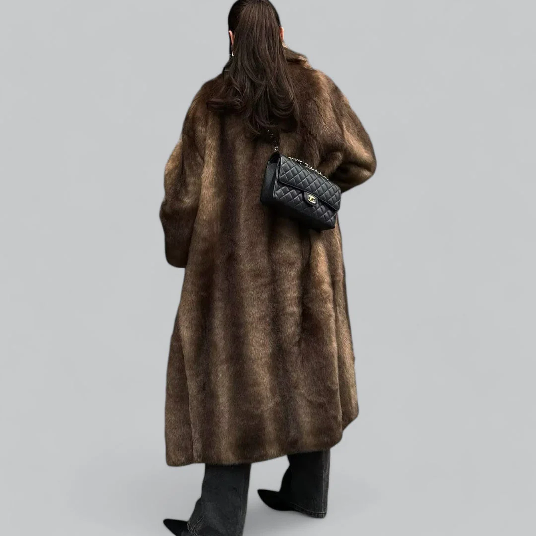 Womens Long Faux Fur Overcoat for Elegant Winter Outfits