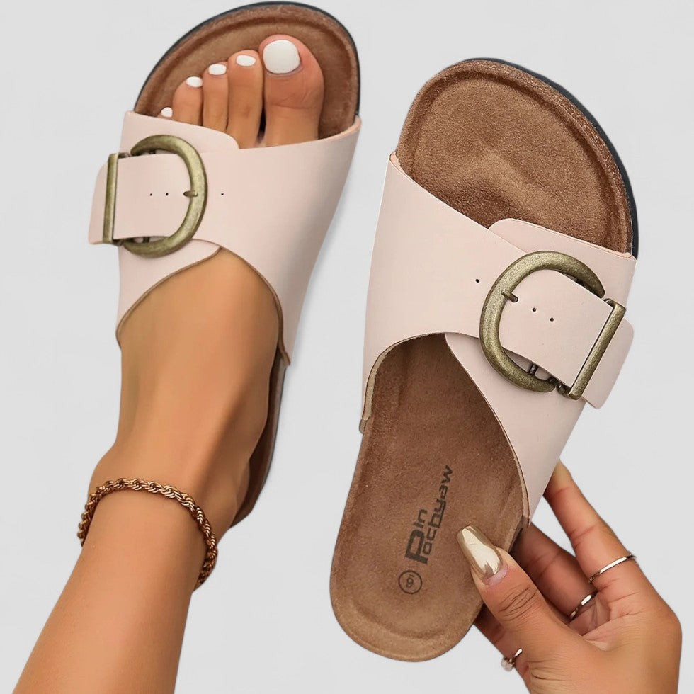 Suede Buckle Slide Sandals