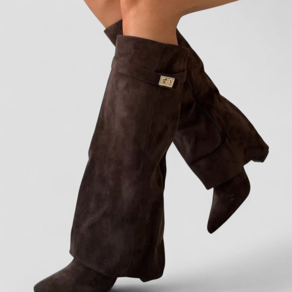 Pointed Toe Fold Over High Boots