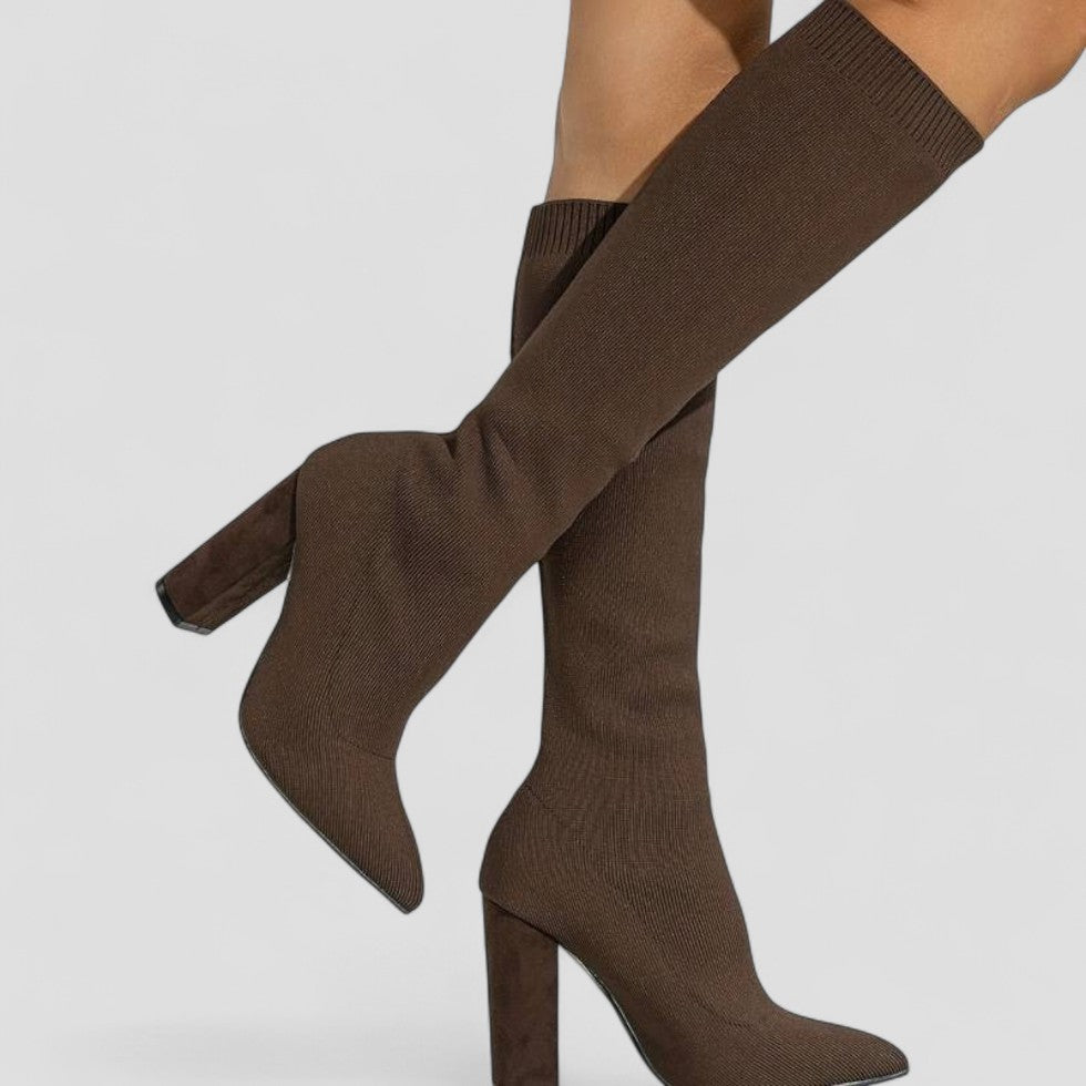 Stretch Knit High Heel Knee Boots