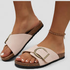 Suede Buckle Slide Sandals