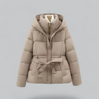 Women’s Belted Puffer Jacket with Hood for Winter Warmth