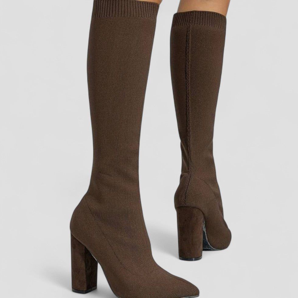 Stretch Knit High Heel Knee Boots