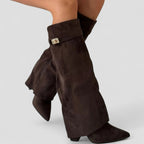 Pointed Toe Fold Over High Boots