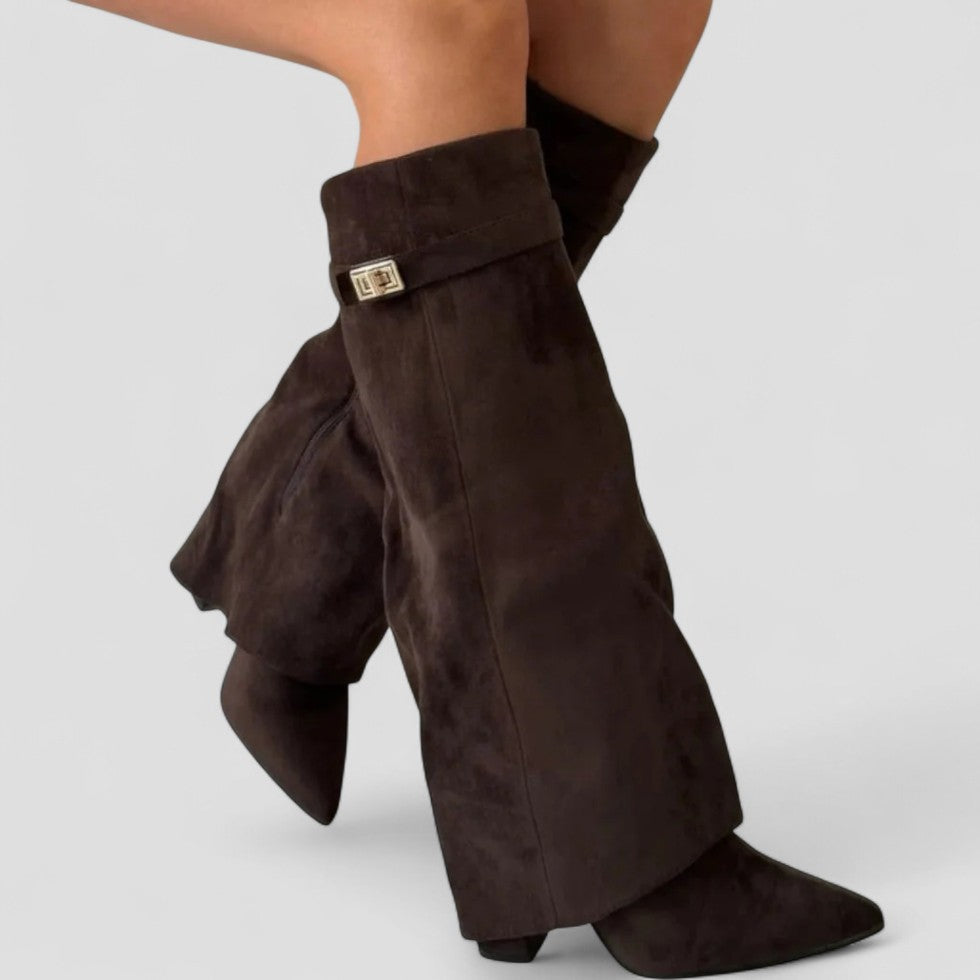 Pointed Toe Fold Over High Boots