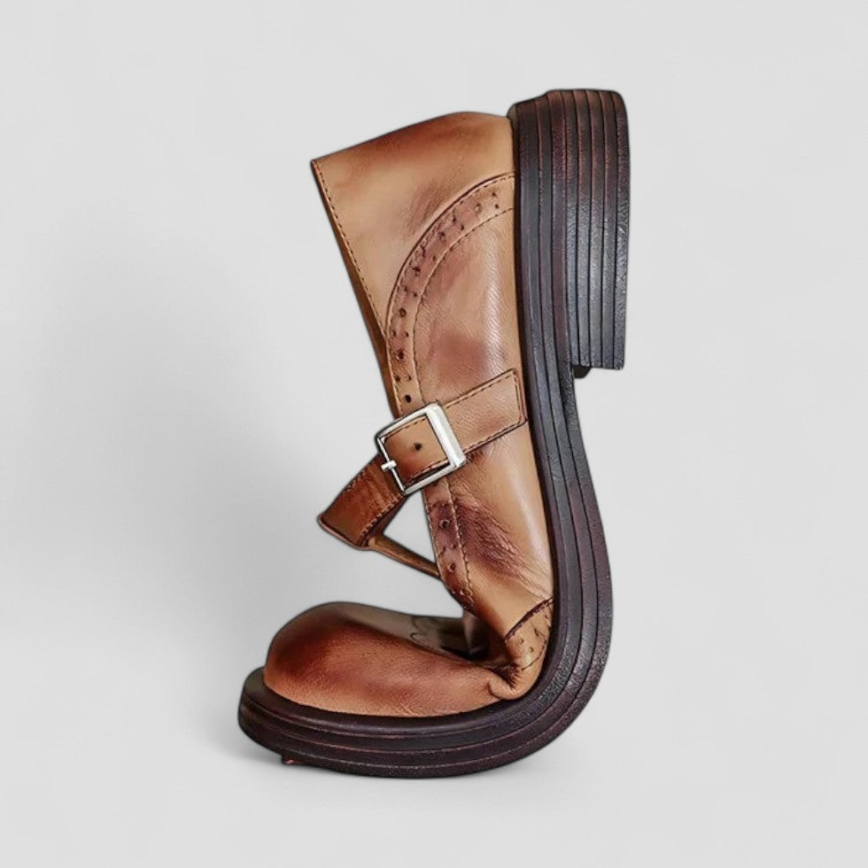 Buckle Strap Leather Loafers
