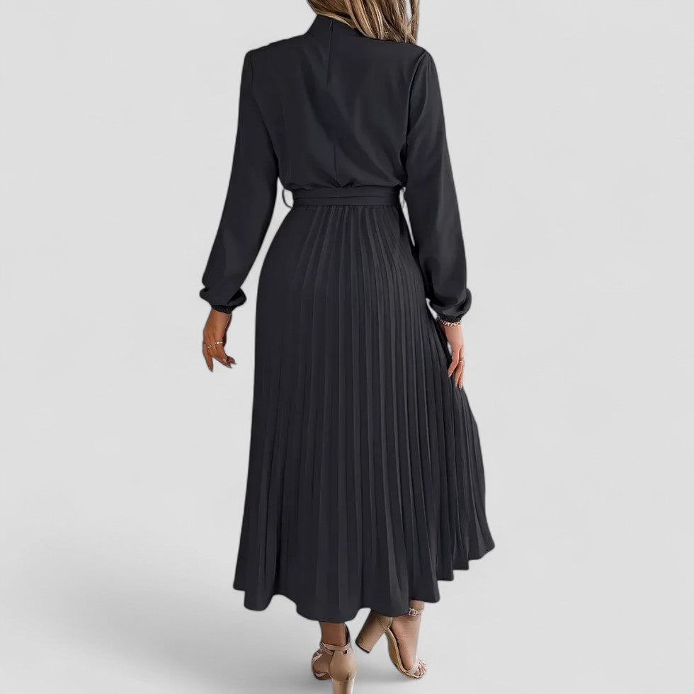 Pleated Long Sleeve Midi Dress