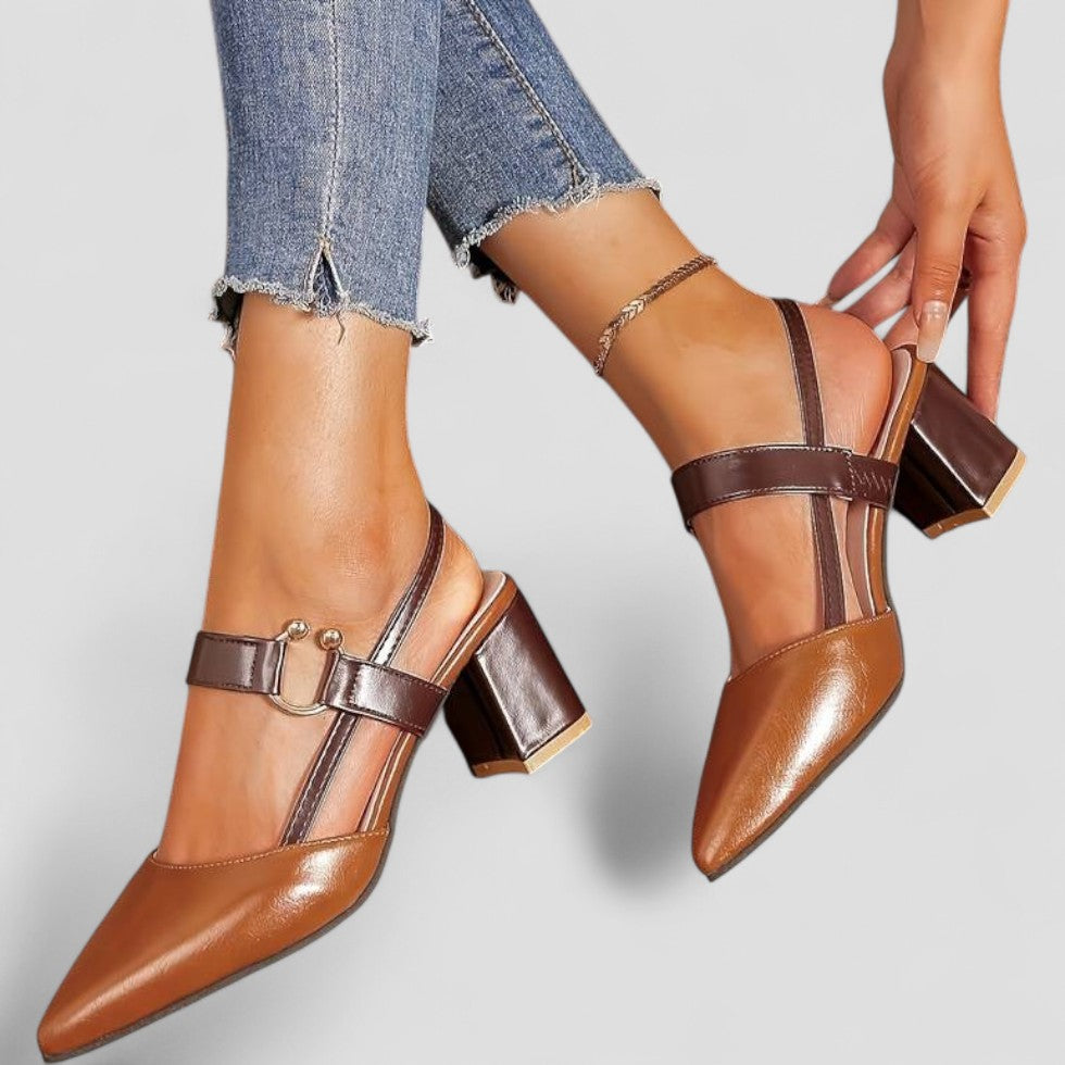 Pointed Toe Block Heel Slingback Shoes