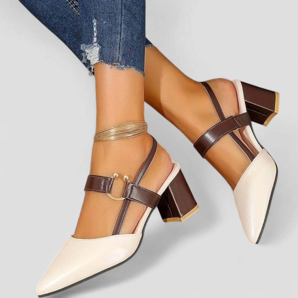 Pointed Toe Block Heel Slingback Shoes