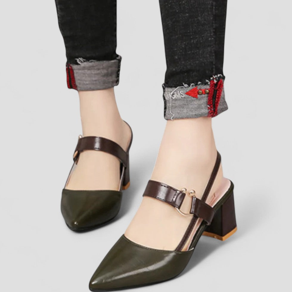 Pointed Toe Block Heel Slingback Shoes