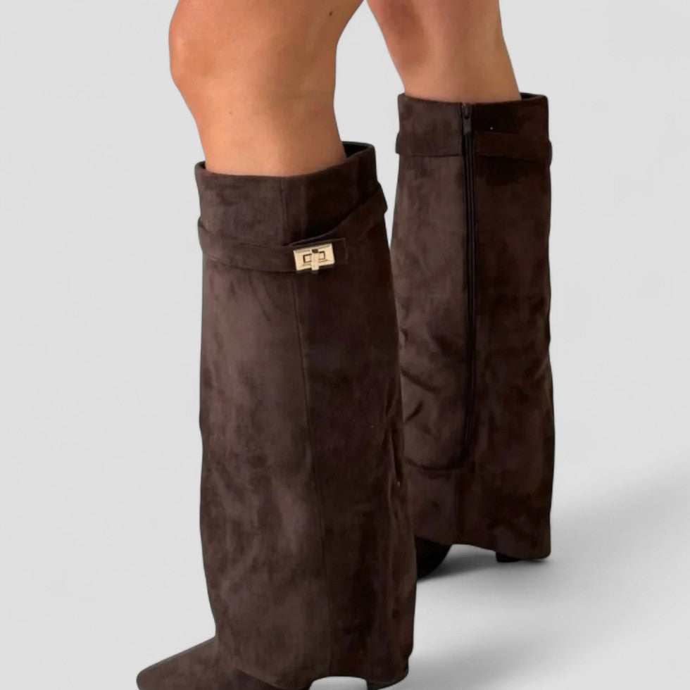Pointed Toe Fold Over High Boots