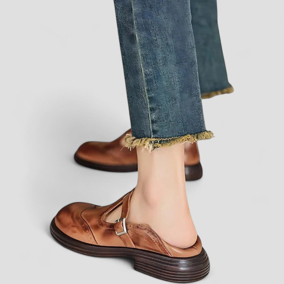 Buckle Strap Leather Loafers
