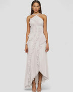 Ruffle Pleated Halter Maxi Dress Slim Fit European Style