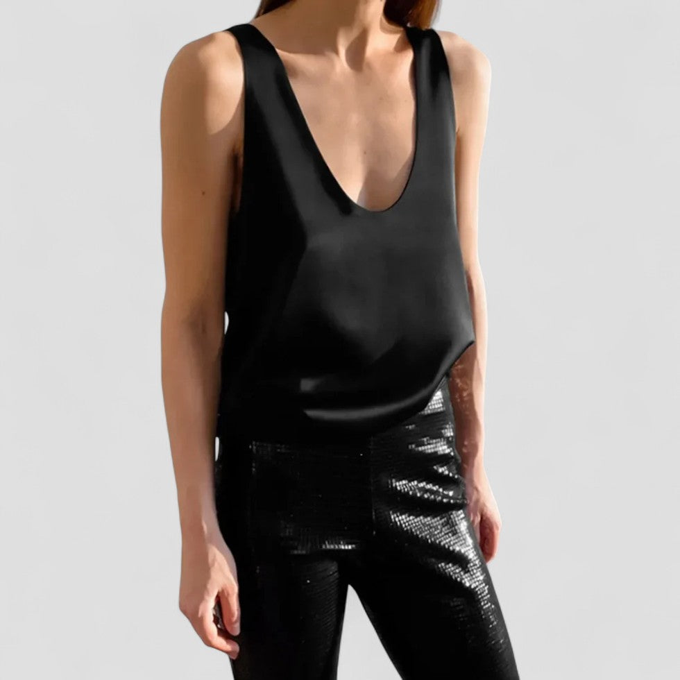 Satin Deep Scoop Neck Tank Top