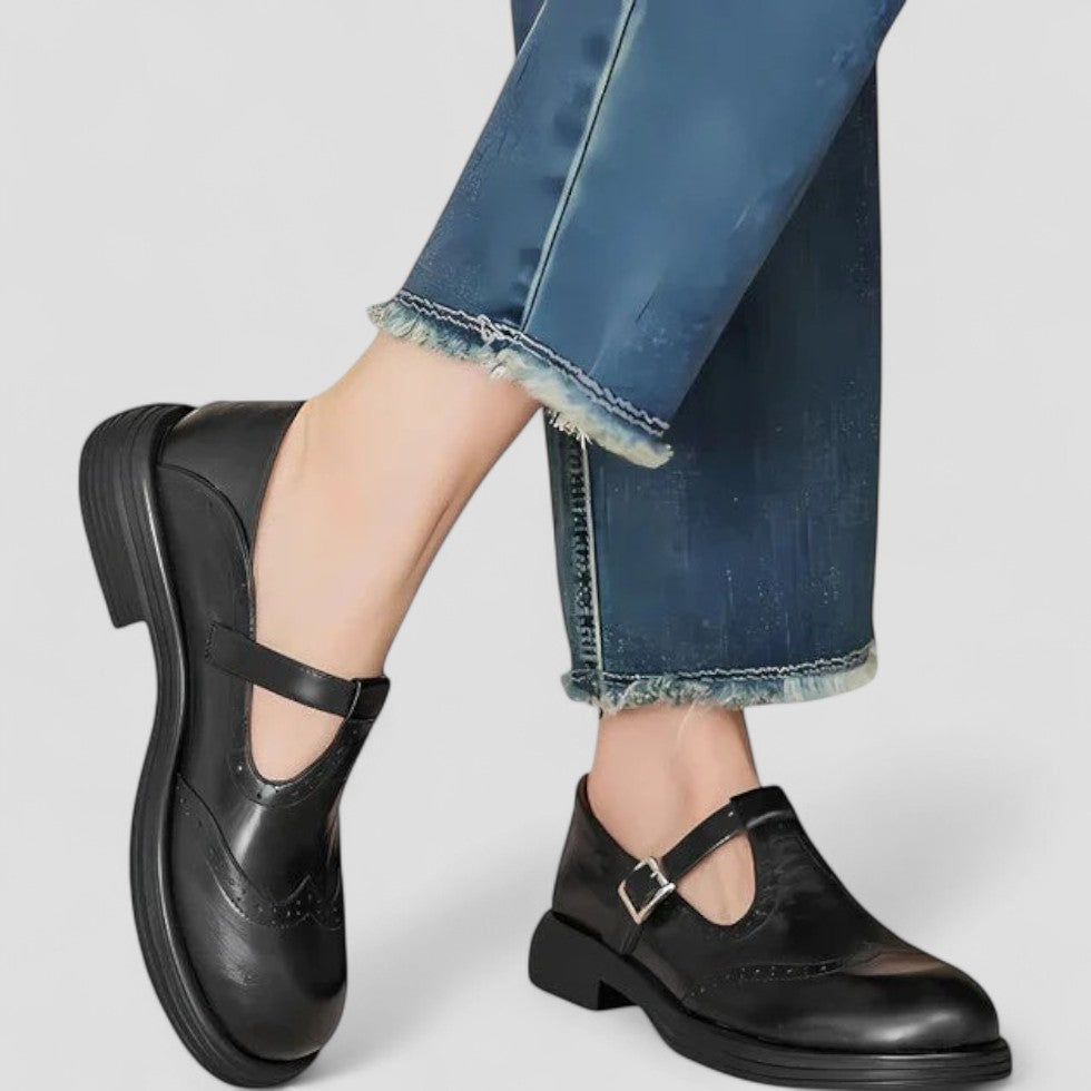 Buckle Strap Leather Loafers