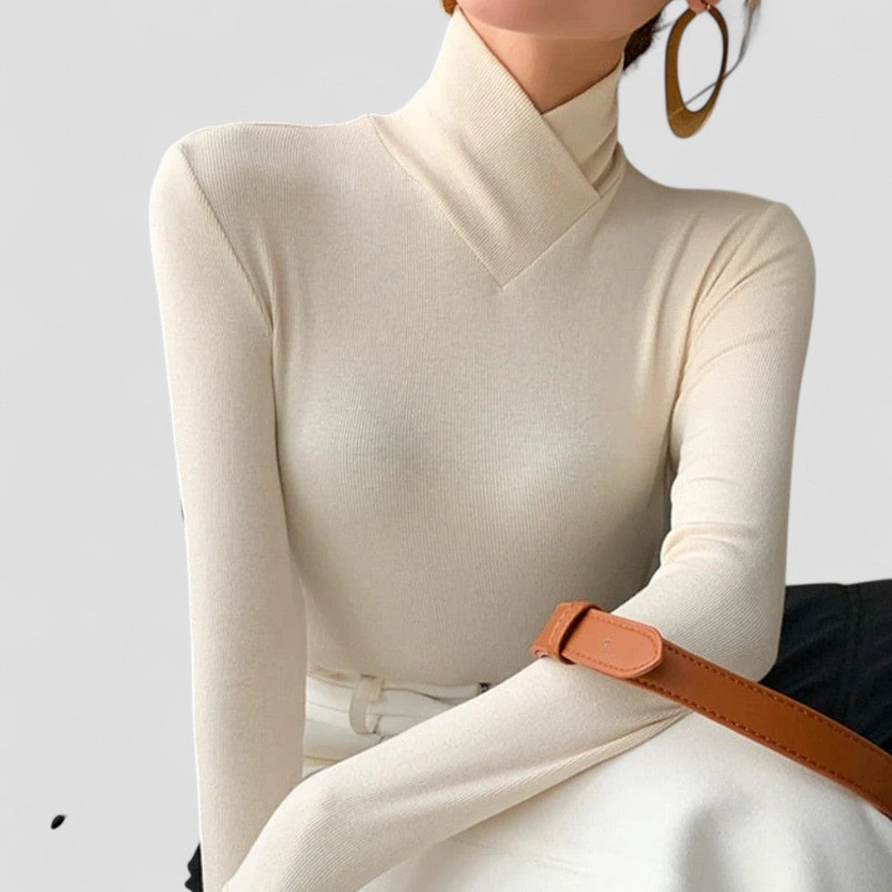 Ribbed Cashmere  Long Sleeve Turtleneck Top