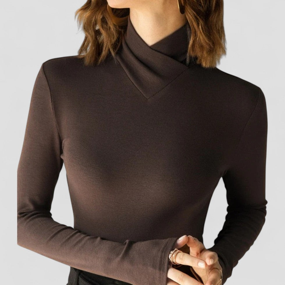 Ribbed Cashmere  Long Sleeve Turtleneck Top