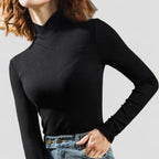 Ribbed Cashmere  Long Sleeve Turtleneck Top
