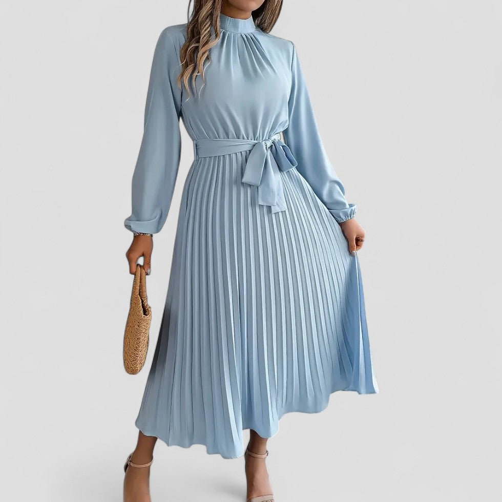 Pleated Long Sleeve Midi Dress