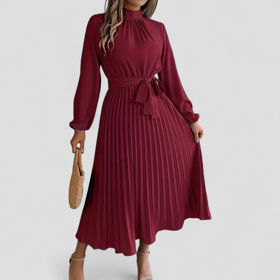 Pleated Long Sleeve Midi Dress