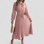 Pleated Long Sleeve Midi Dress