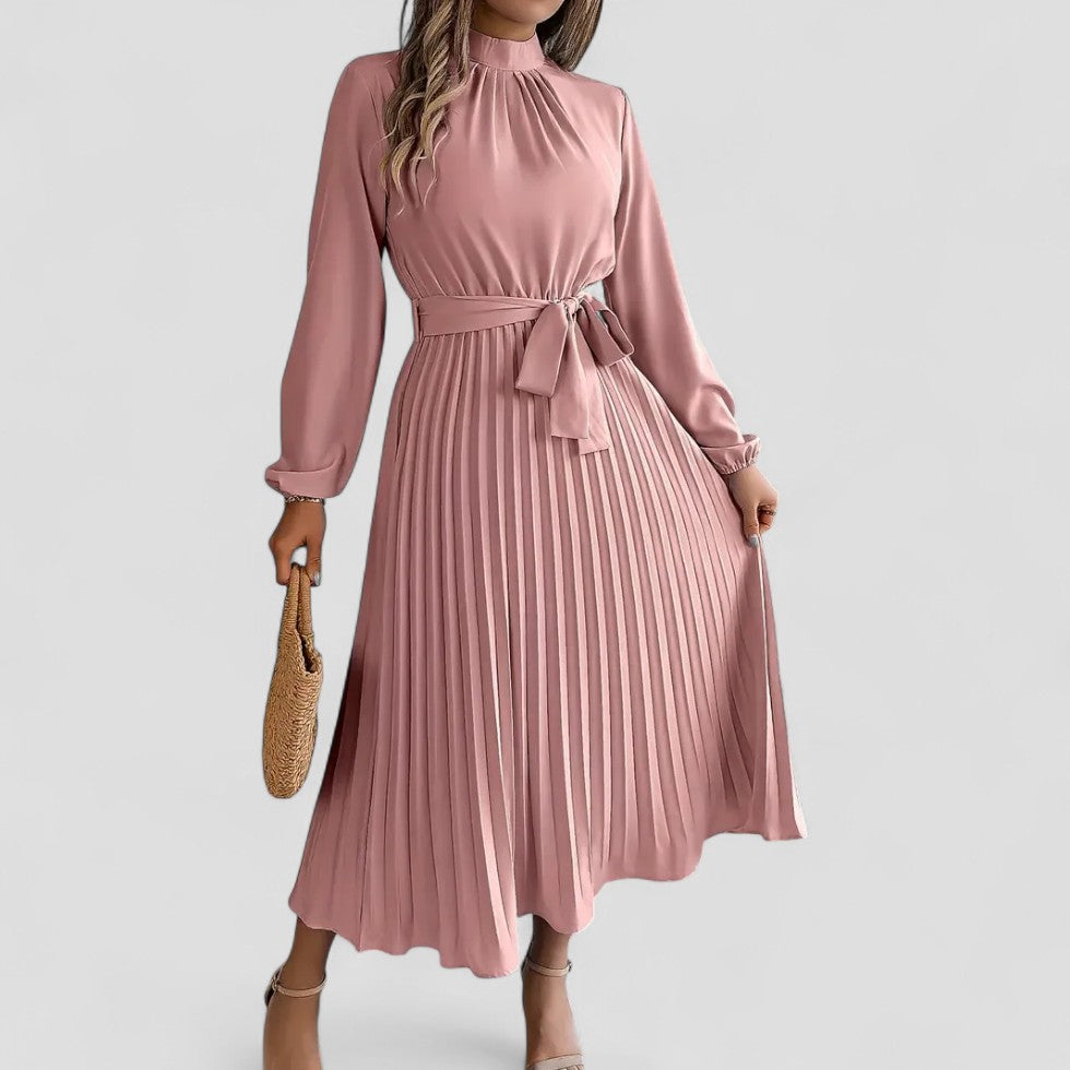 Pleated Long Sleeve Midi Dress