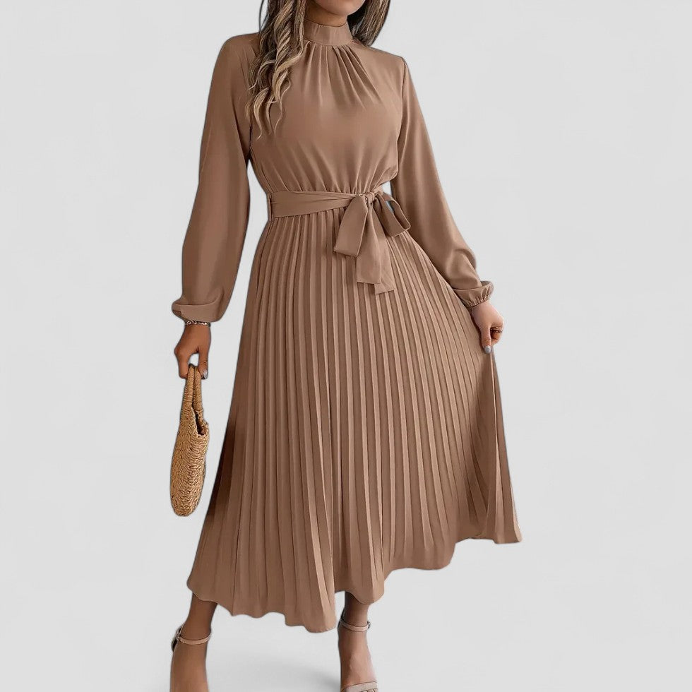 Pleated Long Sleeve Midi Dress
