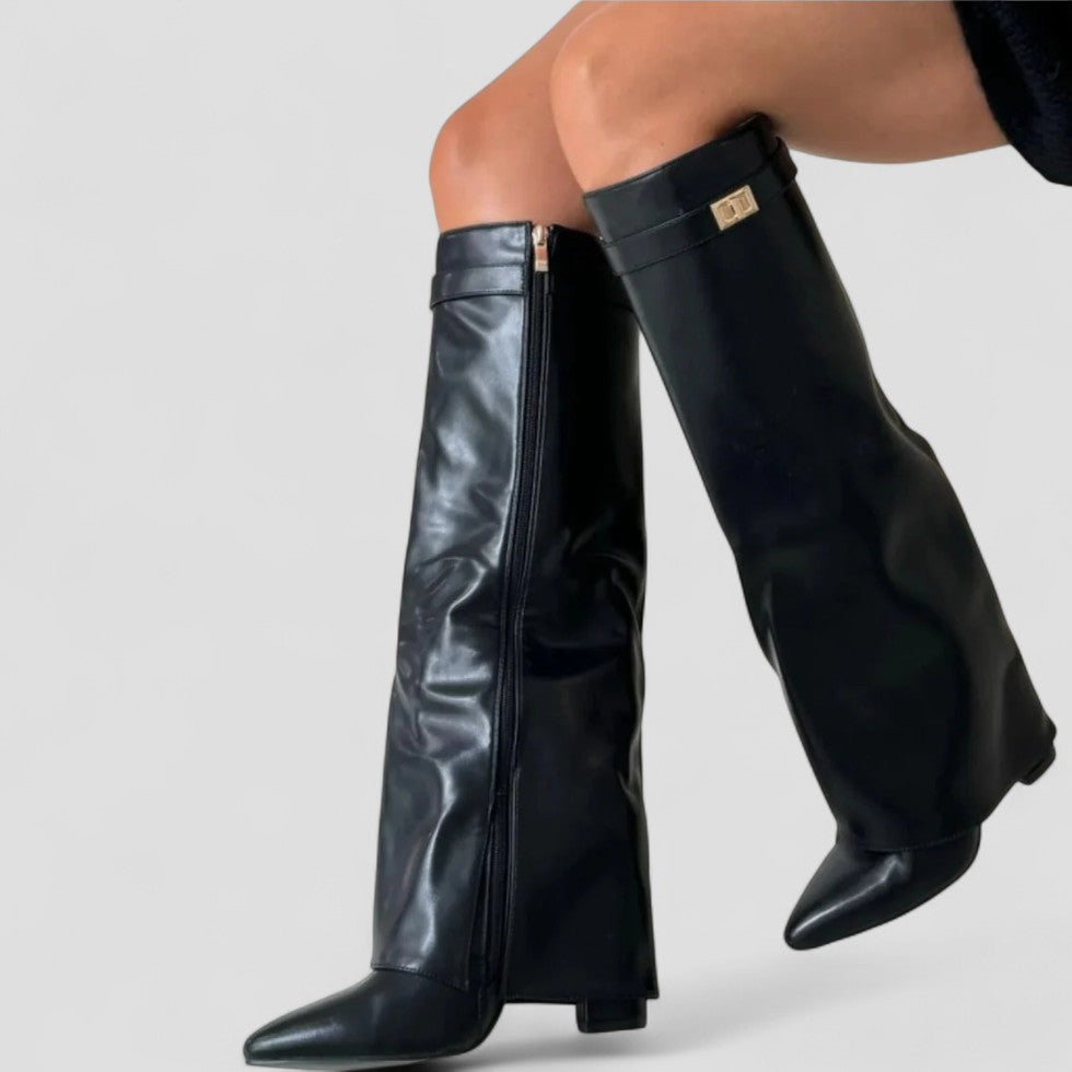 Pointed Toe Fold Over High Boots