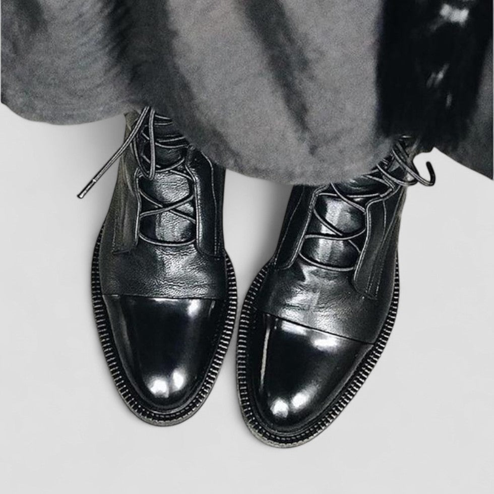 Polished Leather Lace Up Ankle Boots