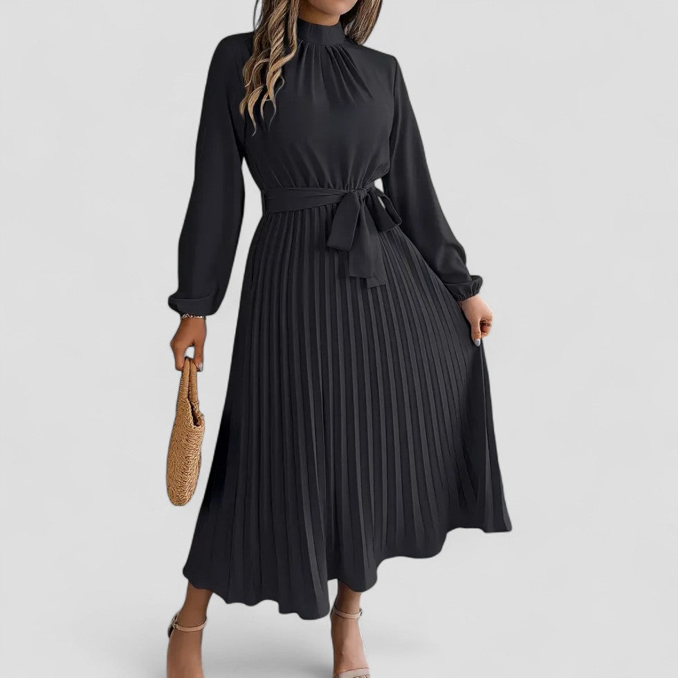 Pleated Long Sleeve Midi Dress