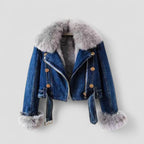 Denim Faux Fur Collar Cropped Jacket