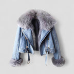 Denim Faux Fur Collar Cropped Jacket