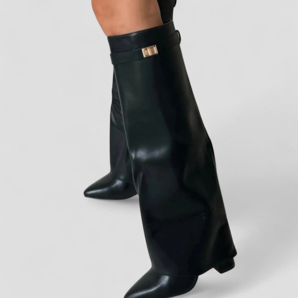 Pointed Toe Fold Over High Boots