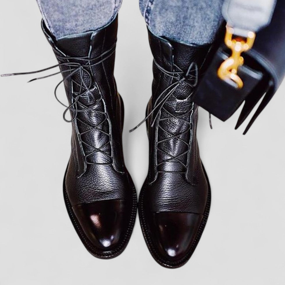 Polished Leather Lace Up Ankle Boots