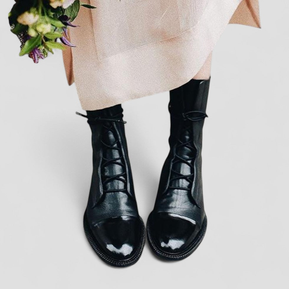 Polished Leather Lace Up Ankle Boots