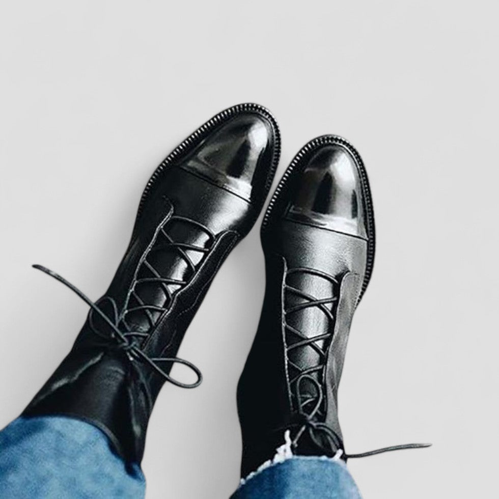 Polished Leather Lace Up Ankle Boots