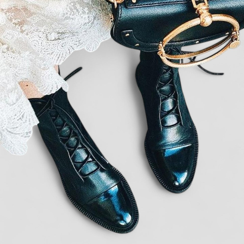Polished Leather Lace Up Ankle Boots