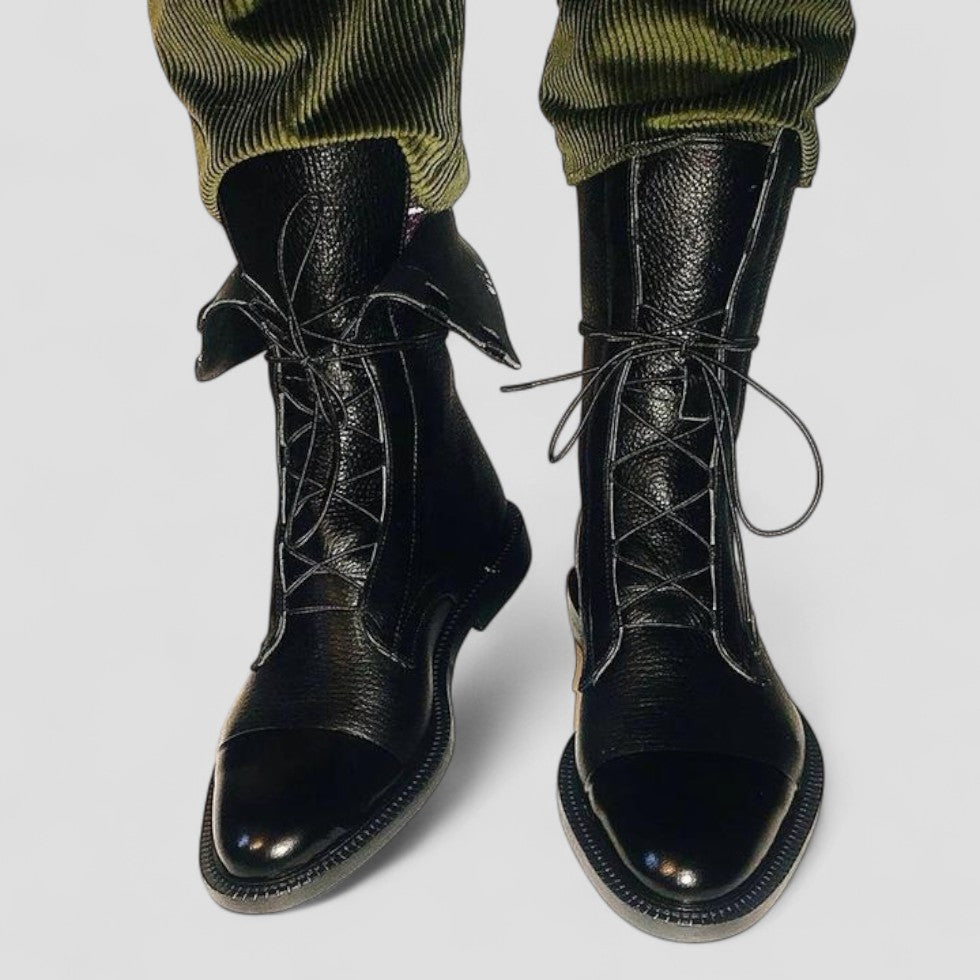 Polished Leather Lace Up Ankle Boots