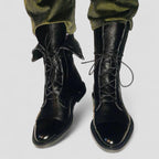 Polished Leather Lace Up Ankle Boots