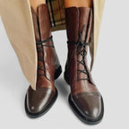 Polished Leather Lace Up Ankle Boots