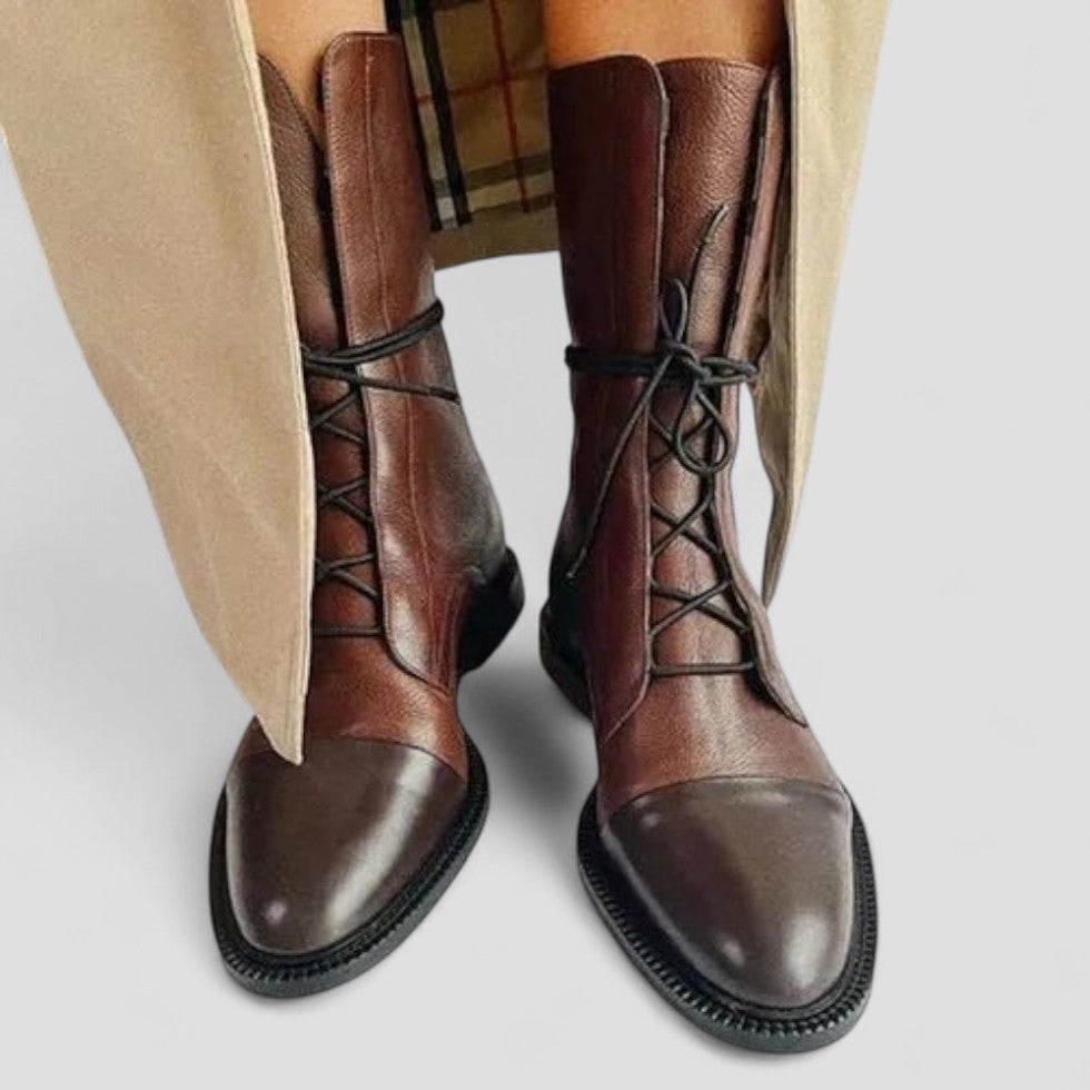 Polished Leather Lace Up Ankle Boots