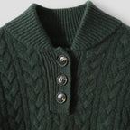 Cable Knit Cashmere Blend Pullover with Button Collar