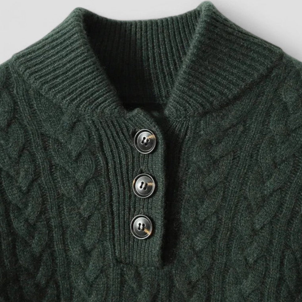 Cable Knit Cashmere Blend Pullover with Button Collar
