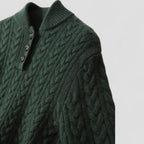 Cable Knit Cashmere Blend Pullover with Button Collar