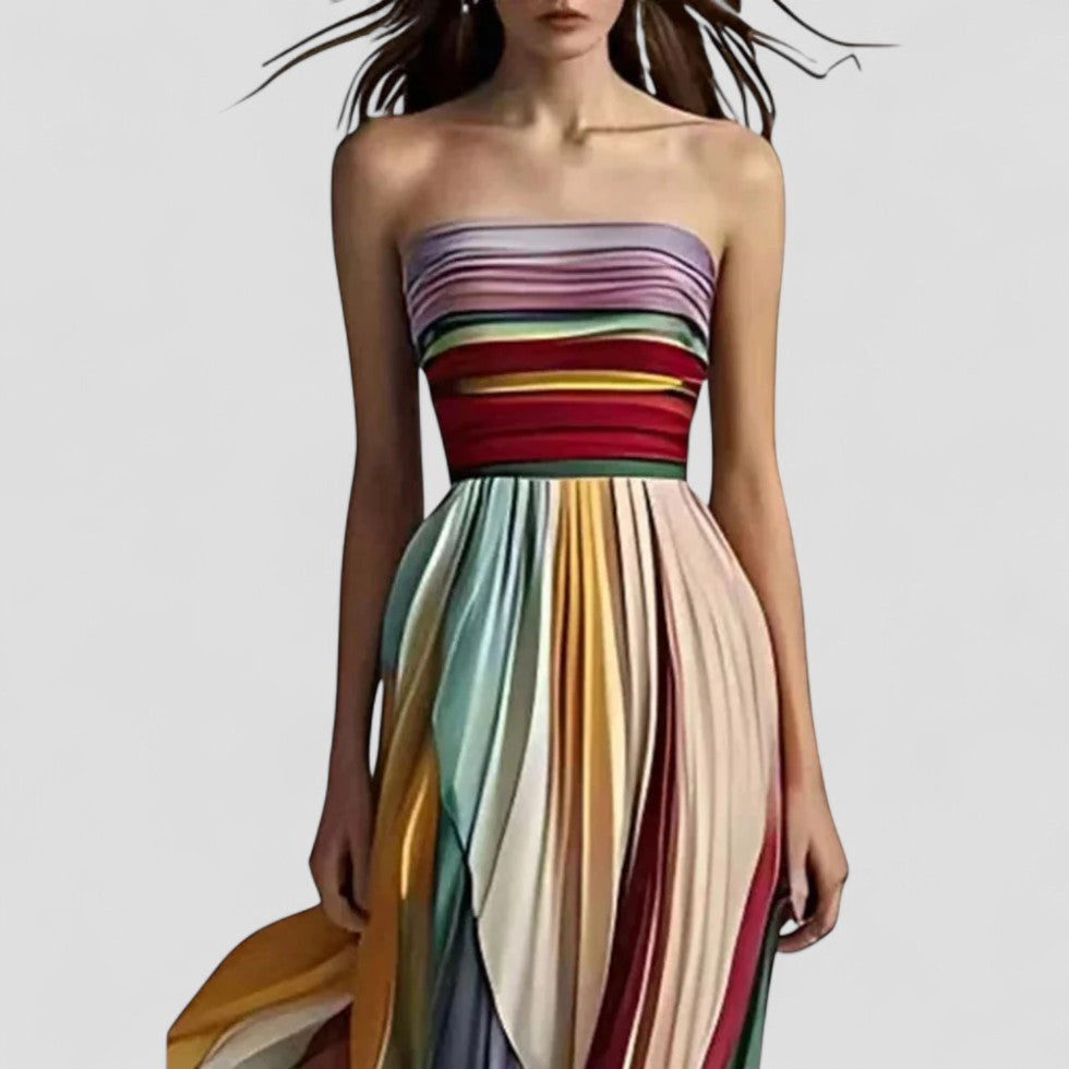 Strapless Pleated Maxi Evening Dress