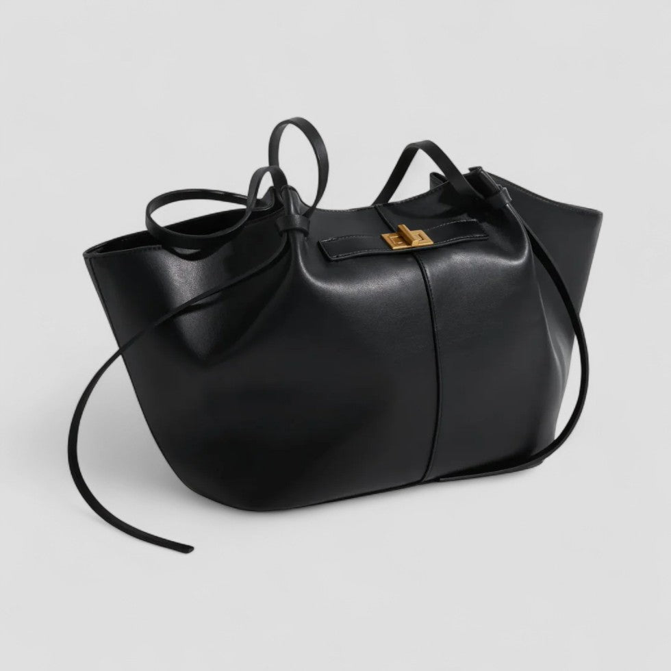 Large Tote Bag Made of Imitation Leather with Elegant Twist Clasp