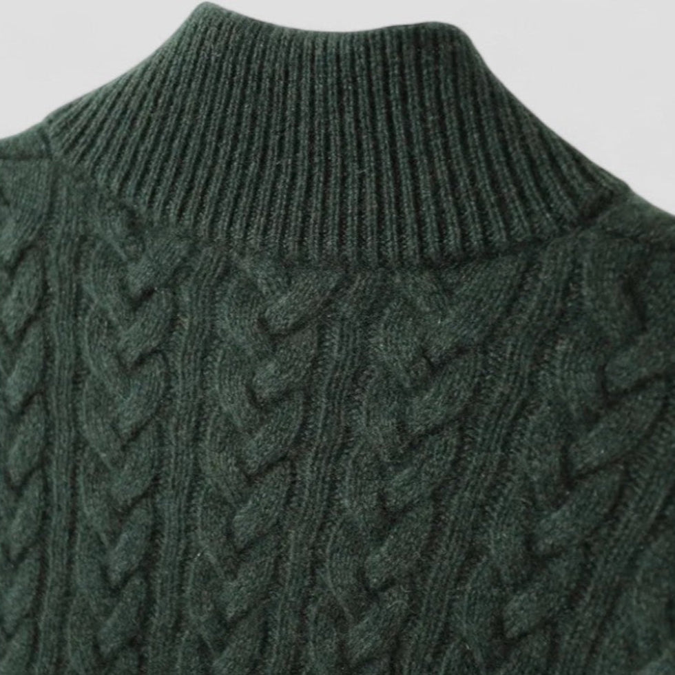 Cable Knit Cashmere Blend Pullover with Button Collar