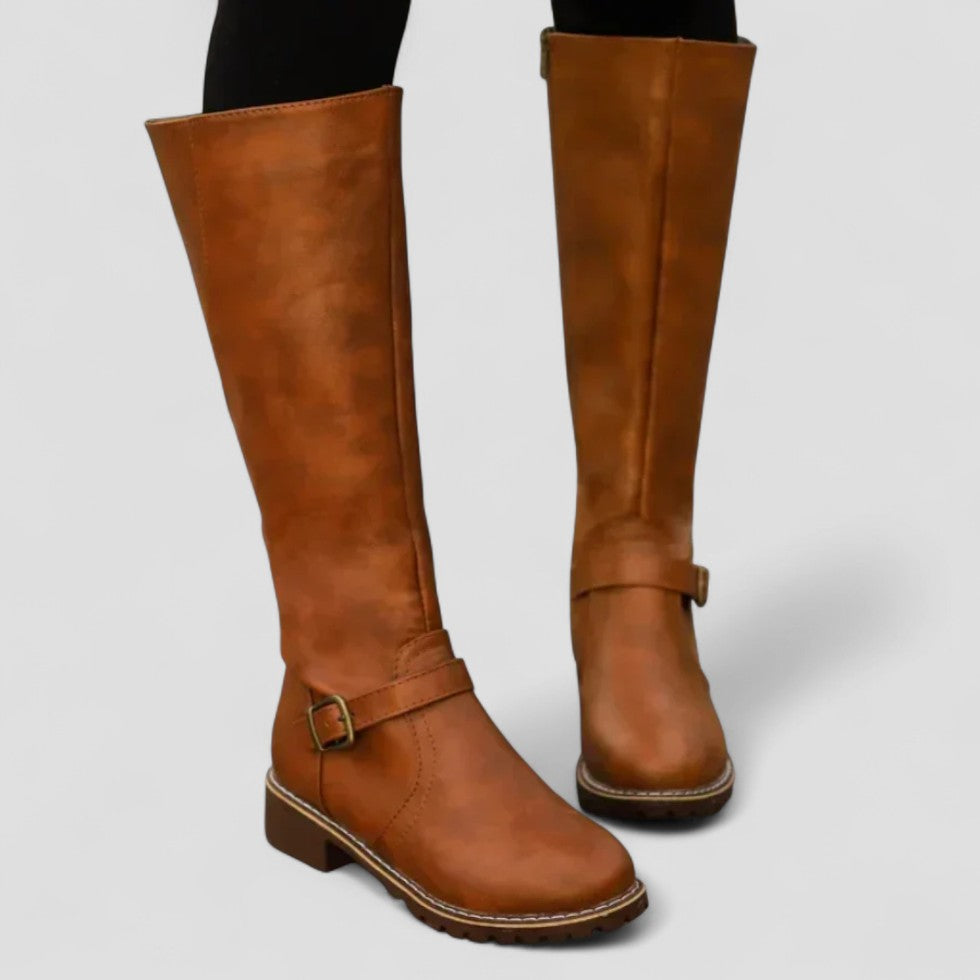 Tall Buckle Detail Riding Boots