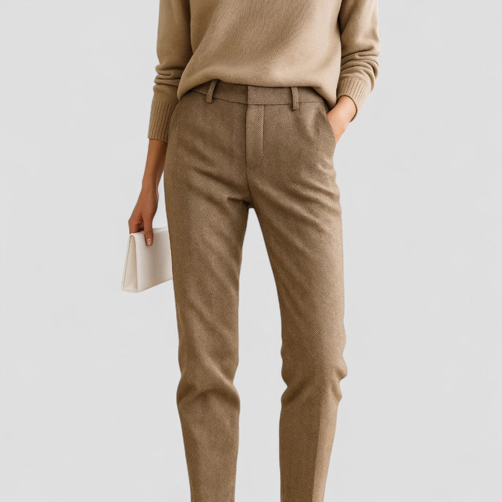 High Waist Wool Blend Tapered Trousers for Women