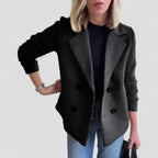 Wool Blend Double Breasted Knit Sleeve Blazer